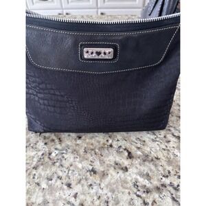 Brighton Croc Pattern Fabric Handbag Black Shoulder Purse Braided Leather Strap